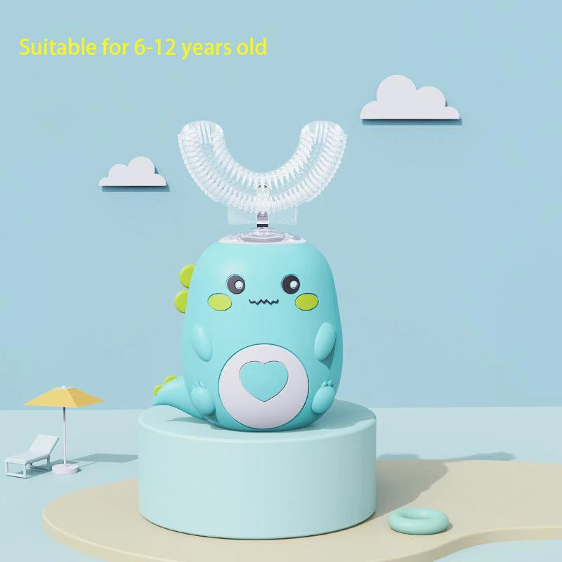 فرشاة أسنان كهربائية للأطفال على شكل حرف U - فرشاة أسنان أوتوماتيكية 360 درجة برأس فرشاة من السيليكون