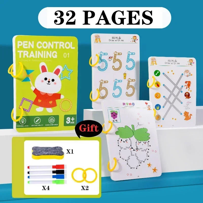 Magical Tracing Workbook – Reusable Montessori Copybook for Kids’ Handwriting Control & Drawing Practice