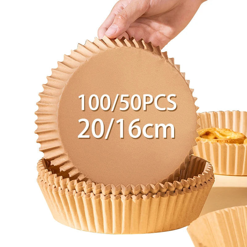 30/50/100pcs Disposable Air Fryer Paper Liners – 16/20cm Oil & Water-Proof Cooking Trays