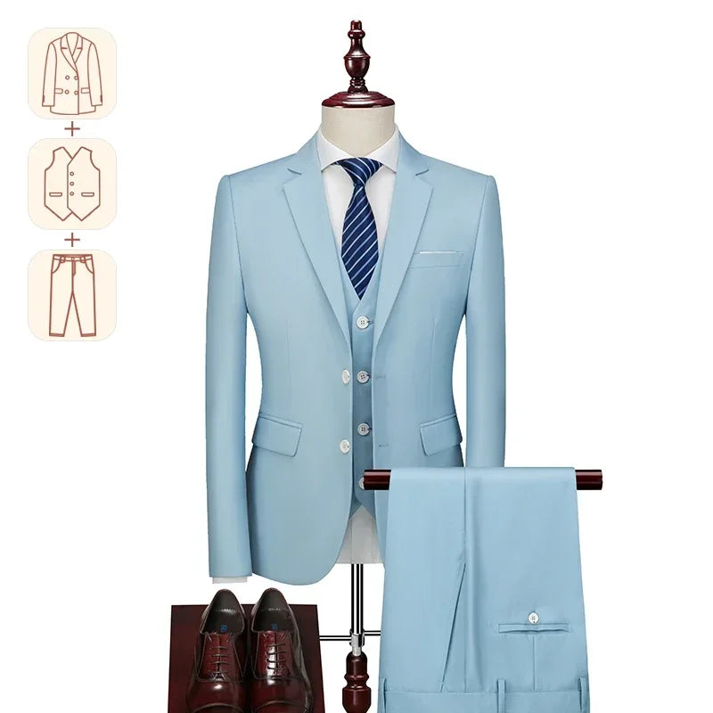 2025 Men's Business Casual Suit – Solid Color Formal Wedding & Prom Tuxedo Set