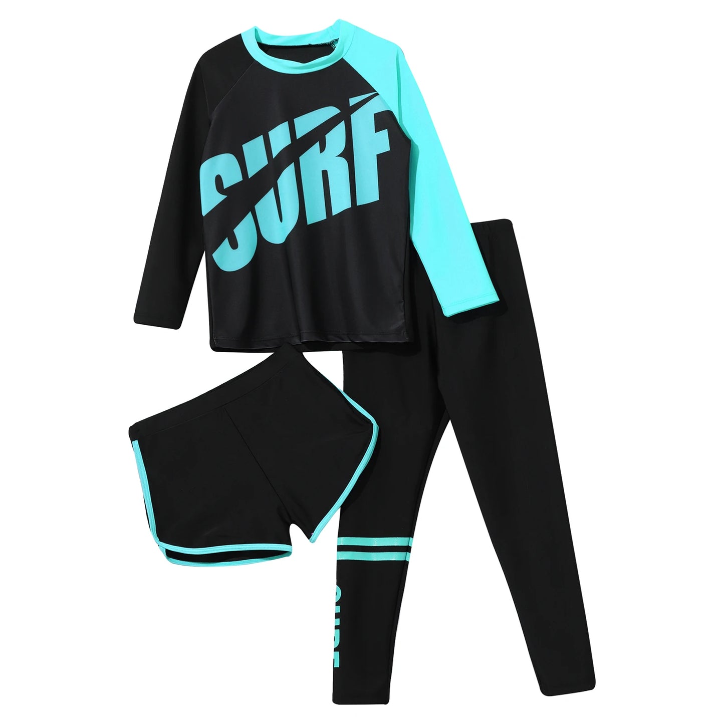 Kids 3 Piece Rash Guard Swimwear Set Quick Dry Sun Protection Swimsuit
