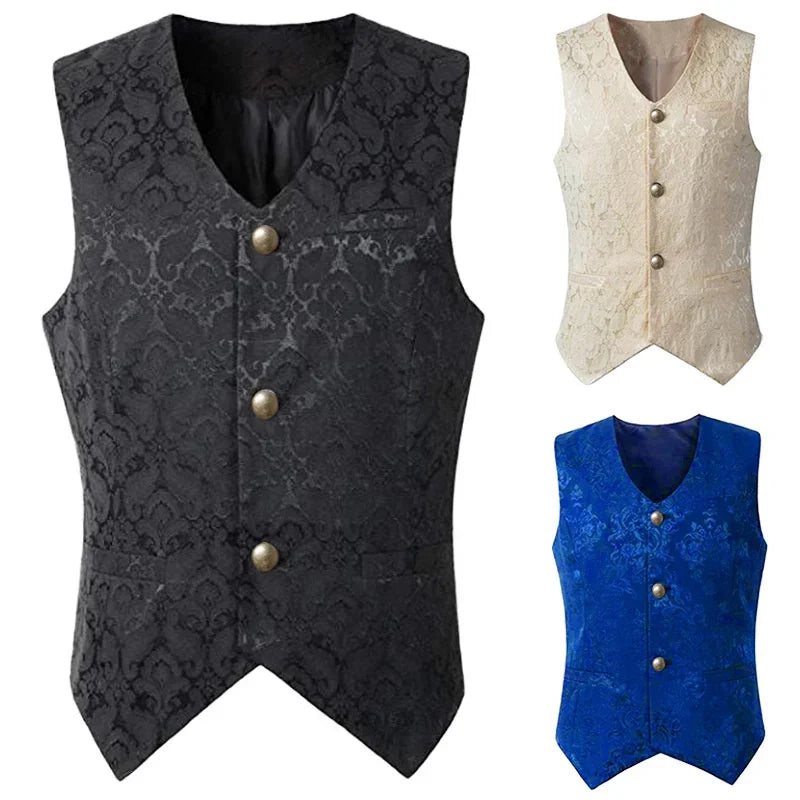 2024 Men's Renaissance Steampunk Waistcoat – Gothic Jacquard Single-Breasted Formal Vest