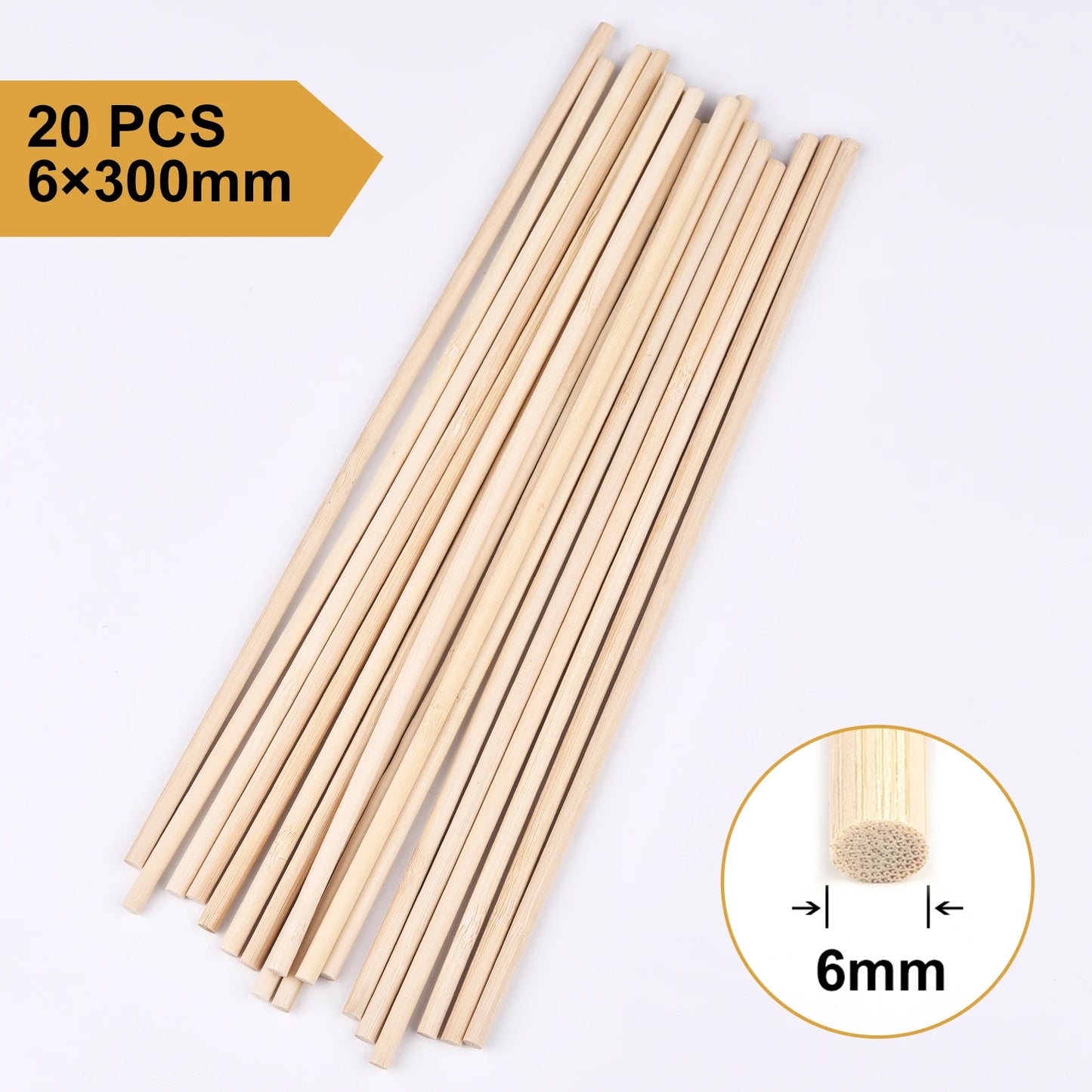 20–50pcs 30cm Round Wooden Bamboo Sticks – DIY Craft Material for Handmade Projects, Model Building & Woodworking