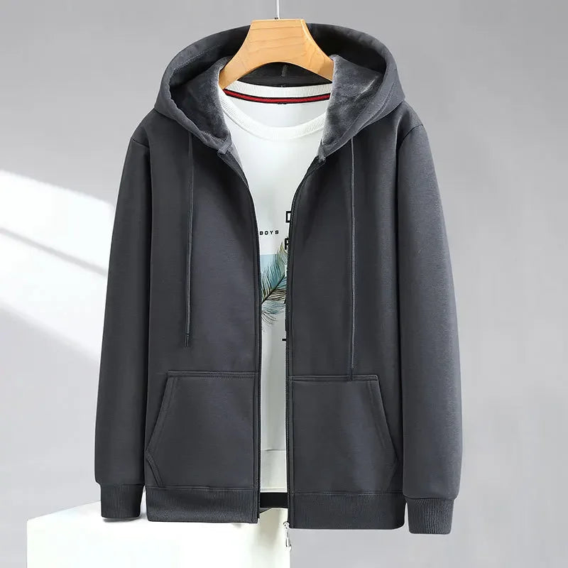Men’s Big Size Hoodie – Loose Cotton Fleece-Lined Zip-Up Sweatshirt (10XL-12XL)