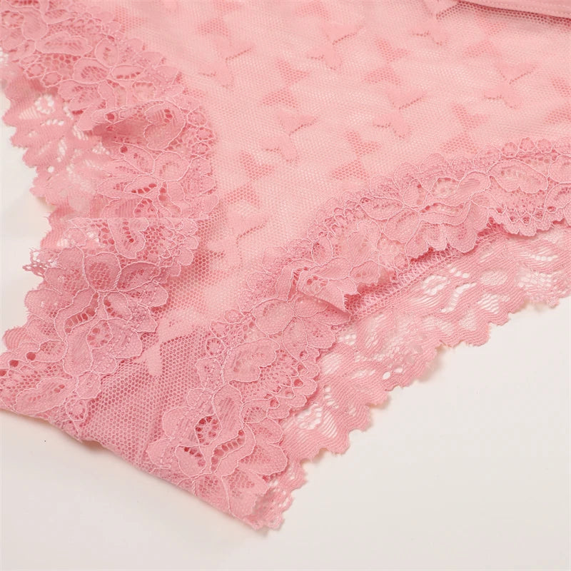 FINETOO 5PCS Women's Lace Hollow Out Panties Sexy Floral Solid Color Underwear Lingerie S-XL