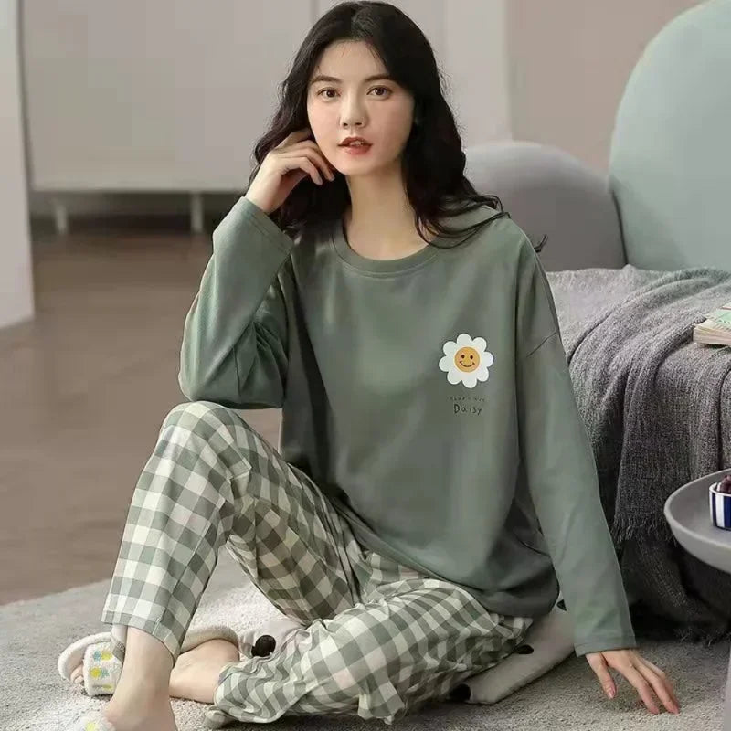 Women's Spring & Autumn Pajama Set | Long Sleeve Plus Size Loose Homewear | Simple Comfortable Sleepwear