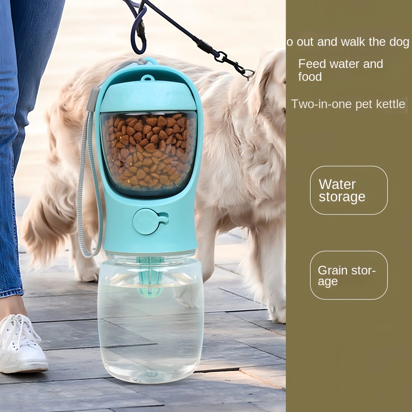 Portable Pet Water Bottle with Food Container – Travel Feeder for Dogs & Cats with Built-in Bowl