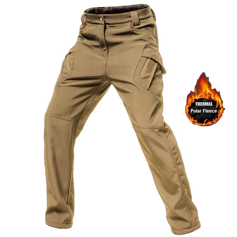 Men’s Fleece Softshell Cargo Hiking Pants – Autumn Winter Outdoor Trousers M-5XL