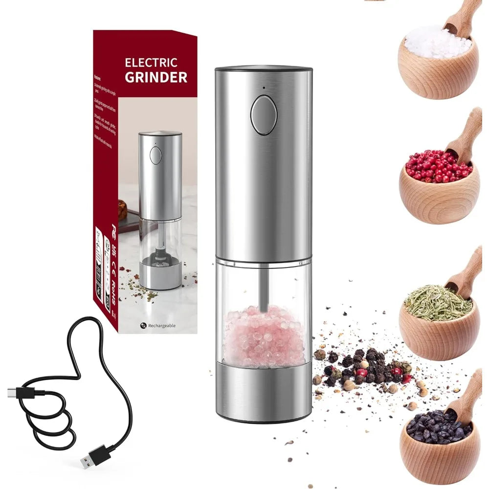 Electric Salt and Pepper Grinder Set USB Rechargeable Adjustable Coarseness LED
