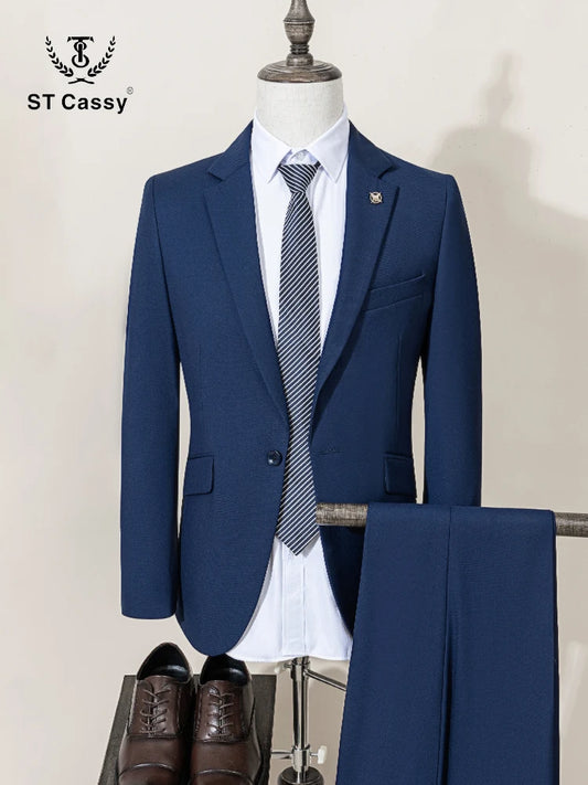 ST Cassy Men's Slim Fit 2-Piece Suit – Solid Color Formal Business & Office Wear