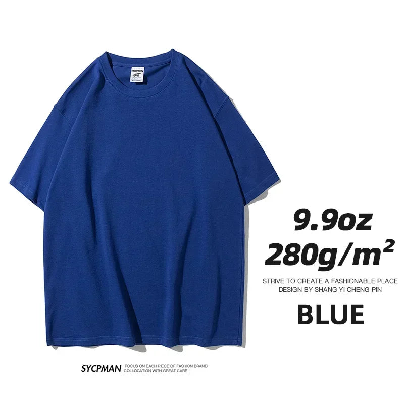 Men’s Oversized Heavyweight T-Shirt – 9.9oz 280gsm Cotton Short Sleeve Tee, Solid Color Trendy Casual