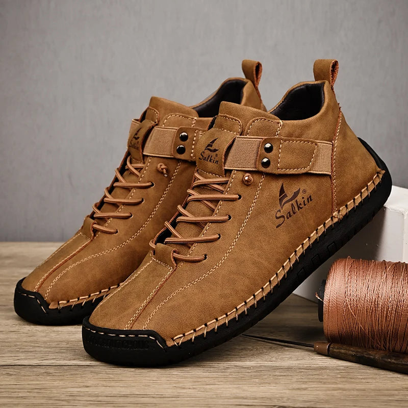 2025 Men’s Leather Sneakers – Handmade Breathable Leather Shoes, Casual Ankle Boots & Outdoor Footwear