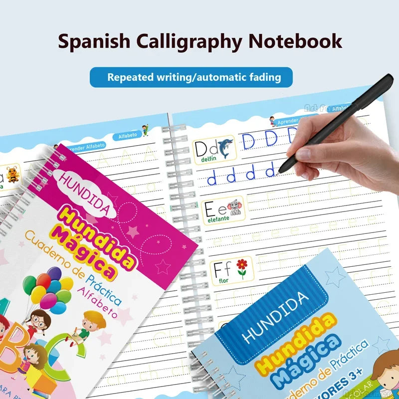 Spanish Magic Copybook – Reusable Montessori Writing Practice Book for Kids Learning Numbers & Alphabet