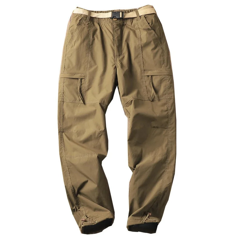 Outdoor Workwear Pants Men's | Loose Fleece-Lined Soft Hiking Pants | Windproof Waterproof Polyester Fiber Straight Leg