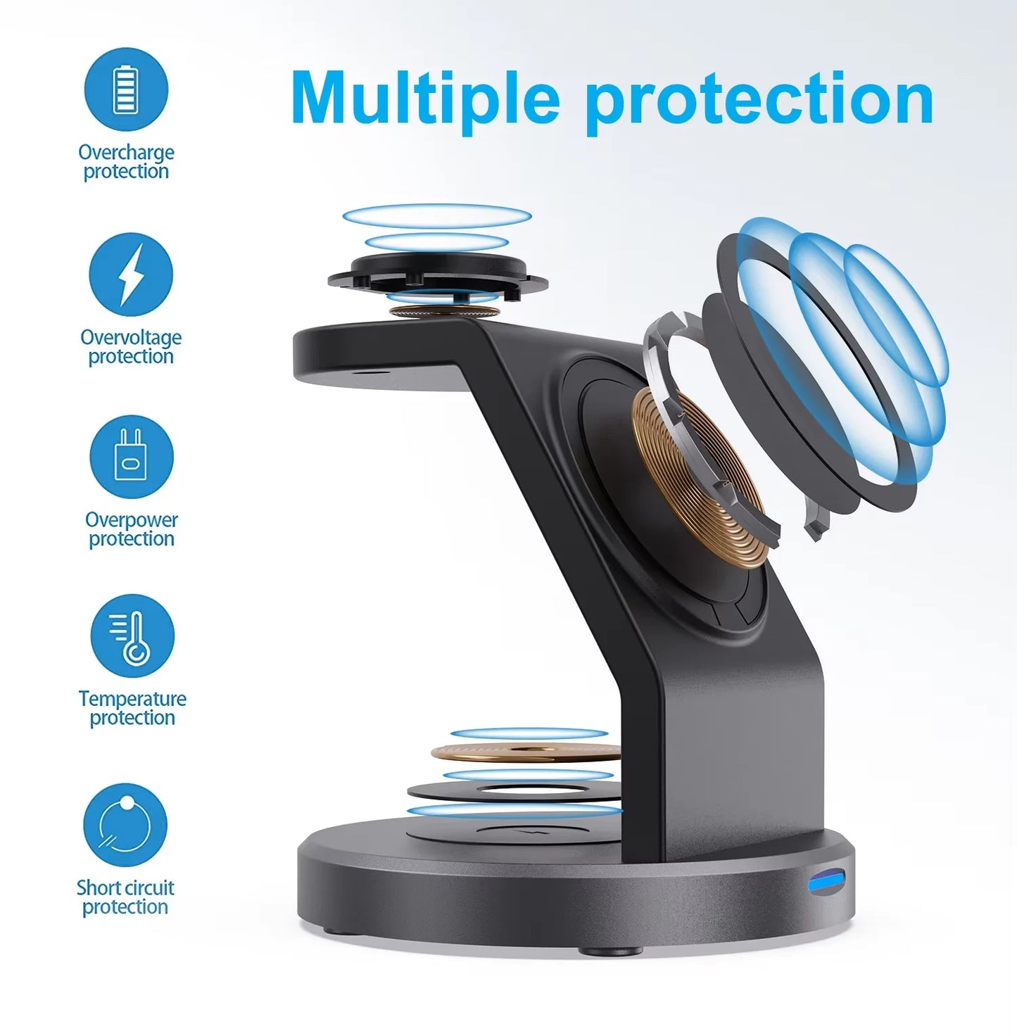 3-in-1 Magnetic Wireless Charger Stand – MagSafe Fast Charging Dock for iPhone 12/13/14/15 Pro Max, Apple Watch & AirPods