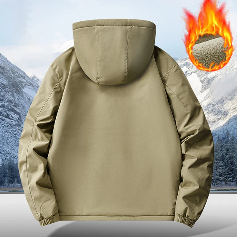 Men’s Big & Tall 8XL Outdoor Jacket – Fleece-Lined Thick Warm Hooded Windbreaker for Winter Hiking