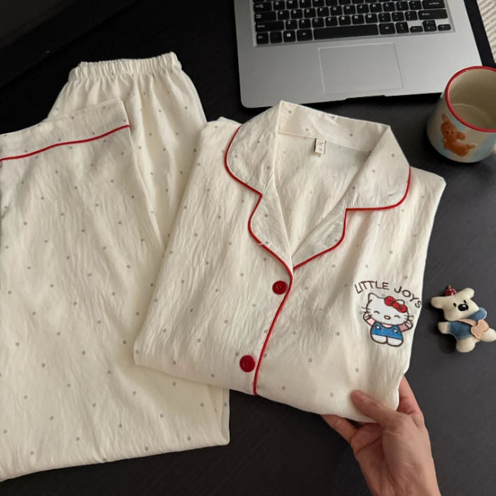 Autumn Women's Plaid Pajama Set | Korean Style Embroidered Dog 2-Piece Soft Vintage Sleepwear