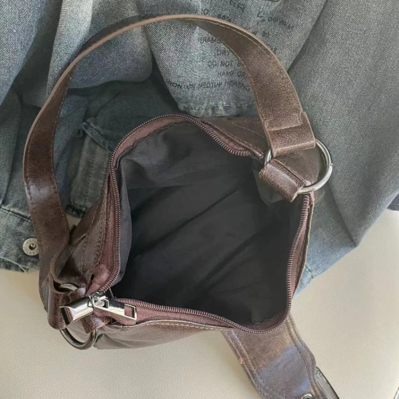 حقيبة كتف ريترو على طراز مايارد - حقيبة إبط جلدية عتيقة من Y2K Wasteland Spicy Girl