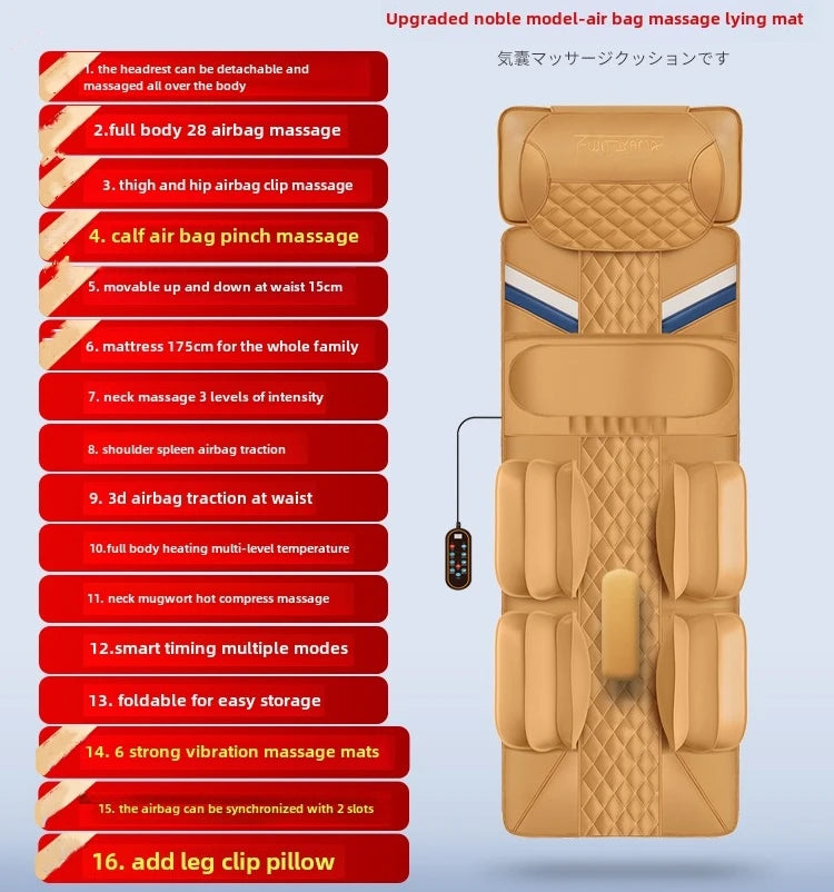 Upgraded Heated Massage Mat – Large-Area Vibration & Airbag Swing Neck Massager with Lumbar Traction and Remote Control