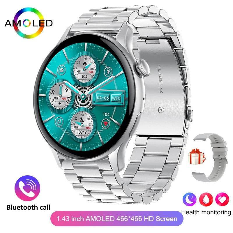2024 True AMOLED Smart Watch – HD 466×466 Display, Always-On, Health Tracker, Voice Calling