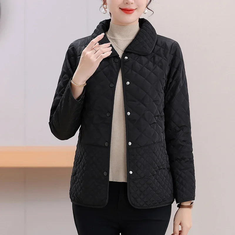 Leichte, kurze Baumwolljacke für Damen, heiß begehrt, Rautenmuster, neue Größe S, ideal für Mütter