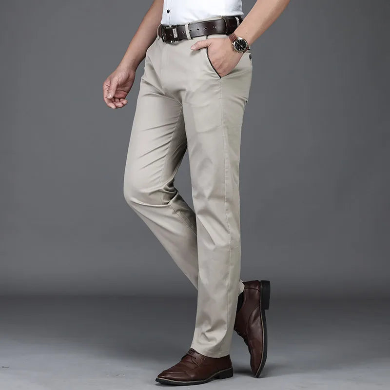 Men's Classic Summer Cotton Casual Pants – Business Fashion Stretch Loose Straight Trousers