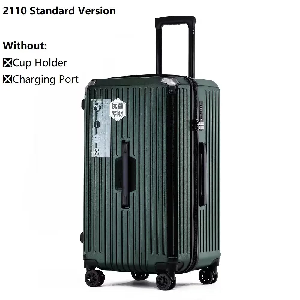 Large Capacity Luggage Suitcase | USB Charging Carry-On with Cup Holder for Women & Girls | Travel 20/24/26/28 Inch
