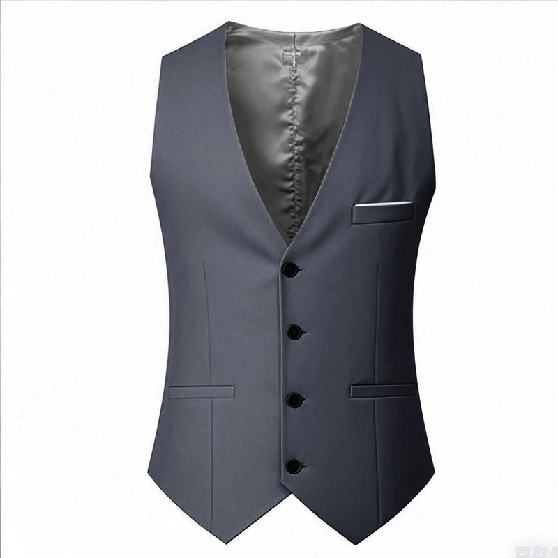 Men's Single-Breasted Solid Color Suit Vest – Adjustable Waist Business & Wedding Vest M-7XL