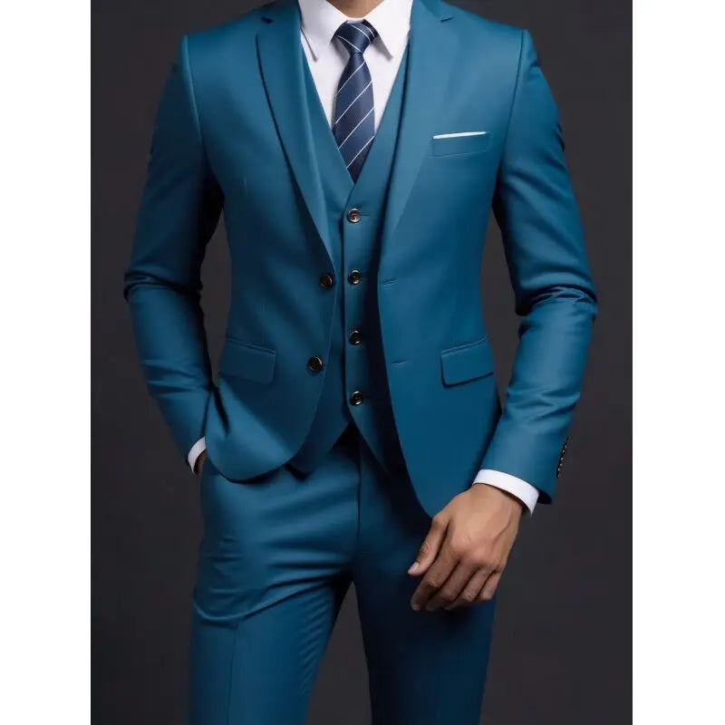Men's 3-Piece Gentleman Suit – British Style Solid-Color Business & Wedding Outfit