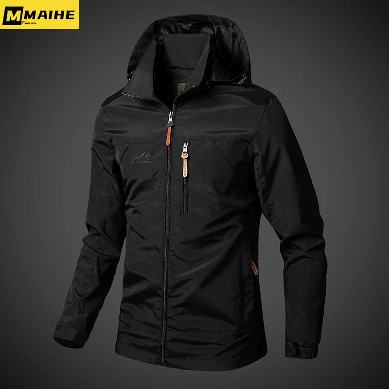 Men’s Waterproof Windbreaker Jacket – Military Hooded Combat Coat for Autumn Outdoor Hiking & Biking