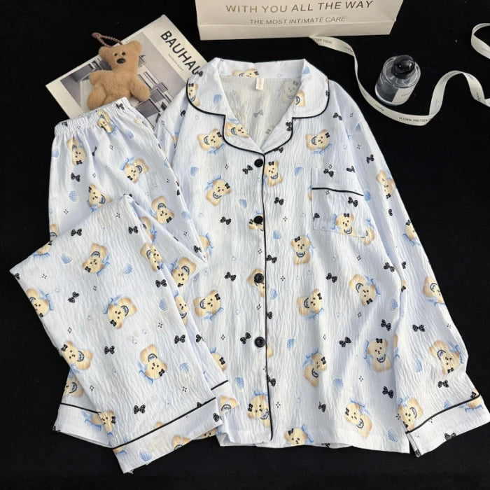 Autumn Women's Kawaii Pajama Set | Harajuku Style Line Star Dog Print 2-Piece Cute Loungewear