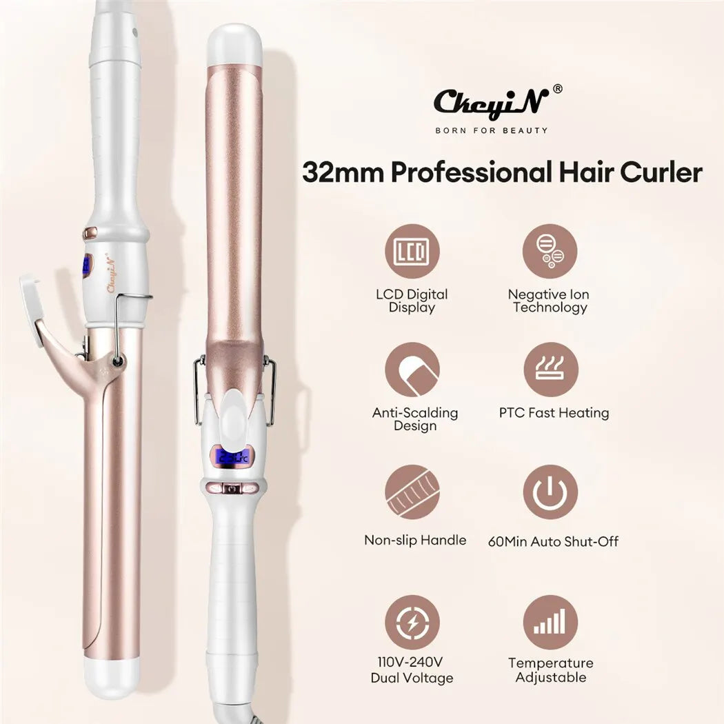 CkeyiN 32mm & 38mm Electric Hair Curler – Professional Ceramic Curling Iron with Adjustable Temperature