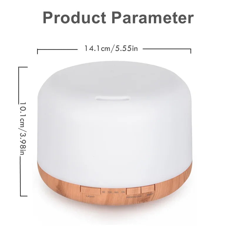 Mini Wood Grain Aroma Diffuser – 500ML USB Essential Oil Humidifier with Colorful Night Lights for Home Air Purification