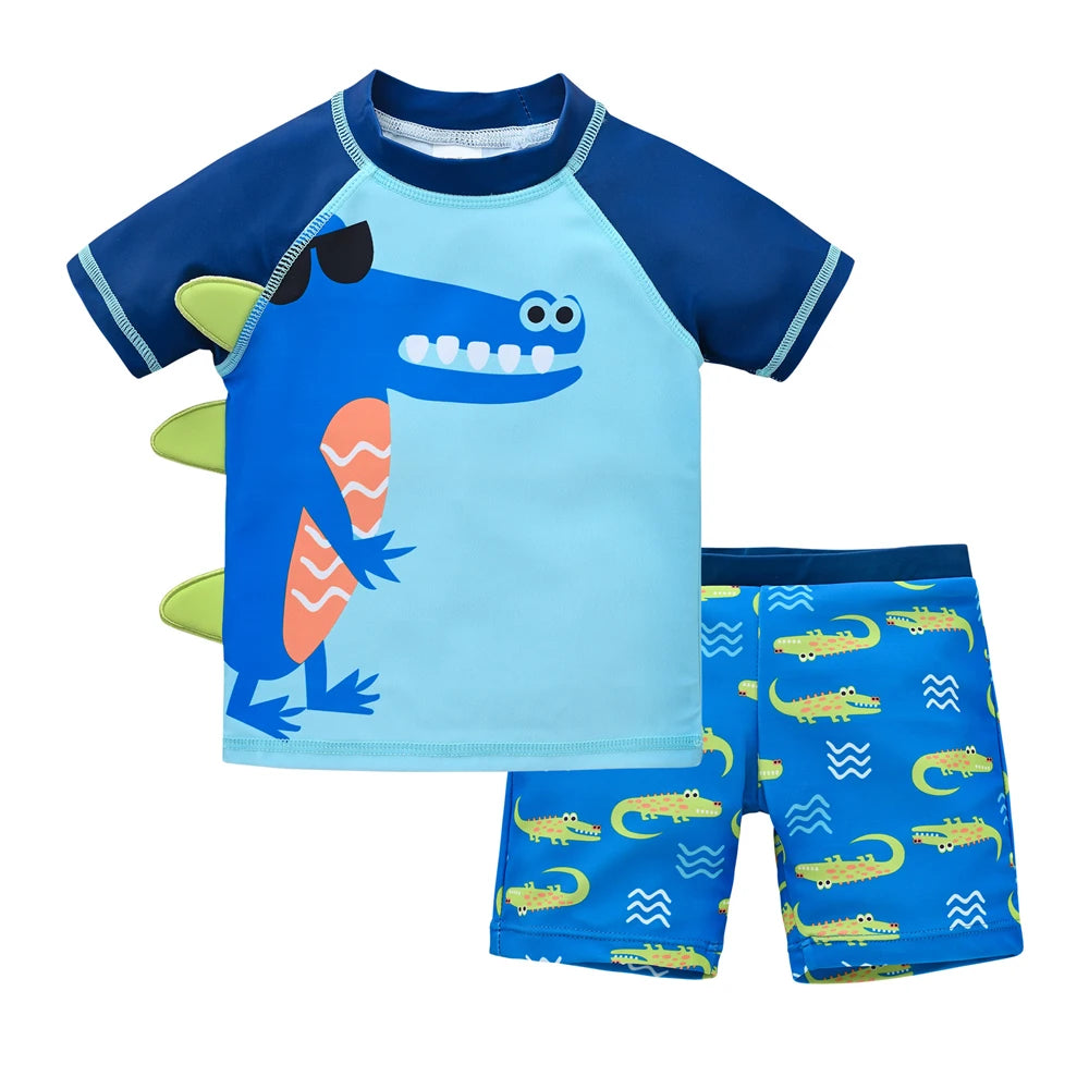 Boys 2 Piece Swimsuit Set Cool Print Kids Swimwear Beach Surfing Shorts