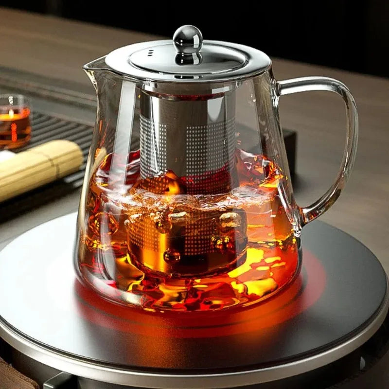 Glass Teapot – Heat-Resistant Borosilicate Kettle with Stainless Steel Infuser