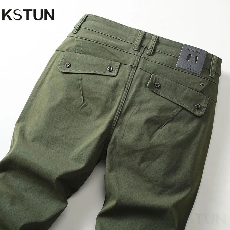 KSTUN Business Casual Pants For Men | Cotton Stretch Straight Regular Fit | High Quality Brand Men's Clothing, Big Size Trousers