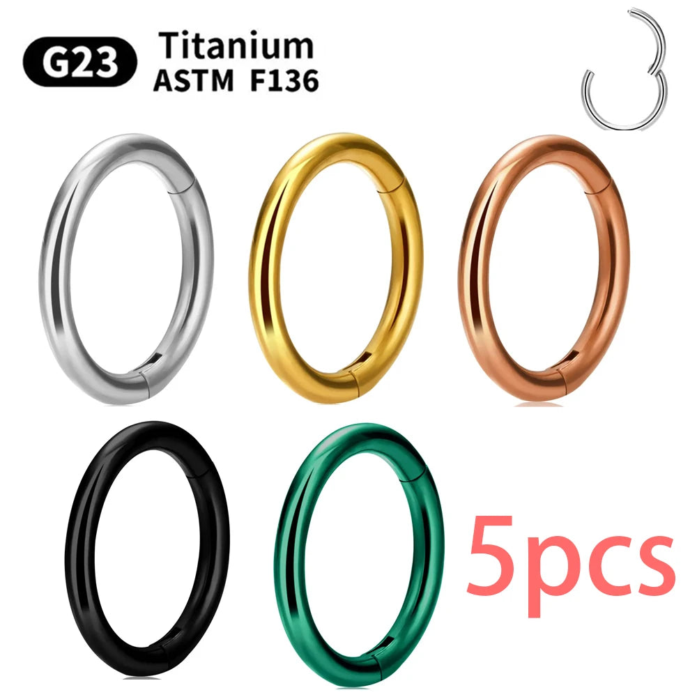 1/5Pcs Nose Rings & Lip Rings | G23 Titanium Piercing Jewelry for Women | Mixed Color Hoop Earrings & Body Clips Hinged