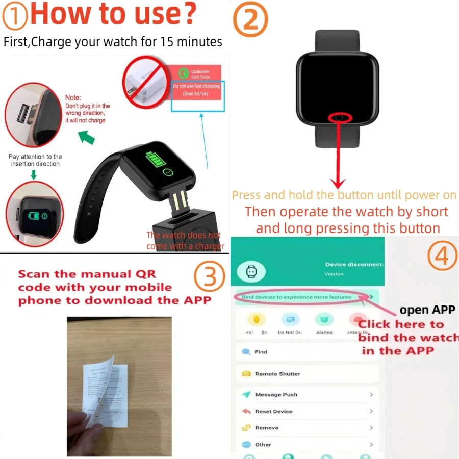 Y68 Smart Watch for Men & Women – Bluetooth, Music Control, Fitness & Heart Rate Monitor, Sport Bracelet