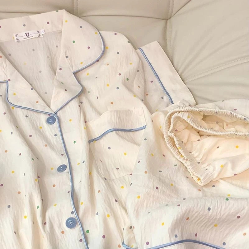 Polka Dot Women's Pajama Set | Cotton Sleepwear Top & Shorts | Casual Comfortable 2-Piece Home Outfit