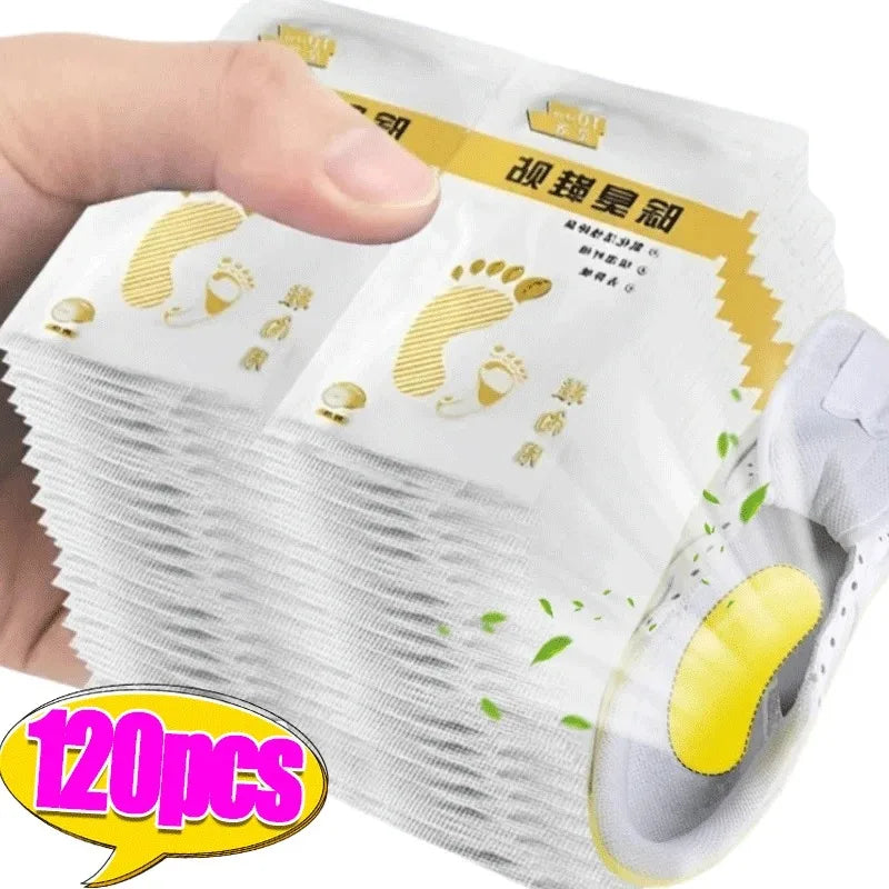 لاصقات مزيلة لرائحة الأحذية - ملصقات للعناية بالقدم برائحة الليمون المضادة للبكتيريا (١٢/١٢٠ قطعة)