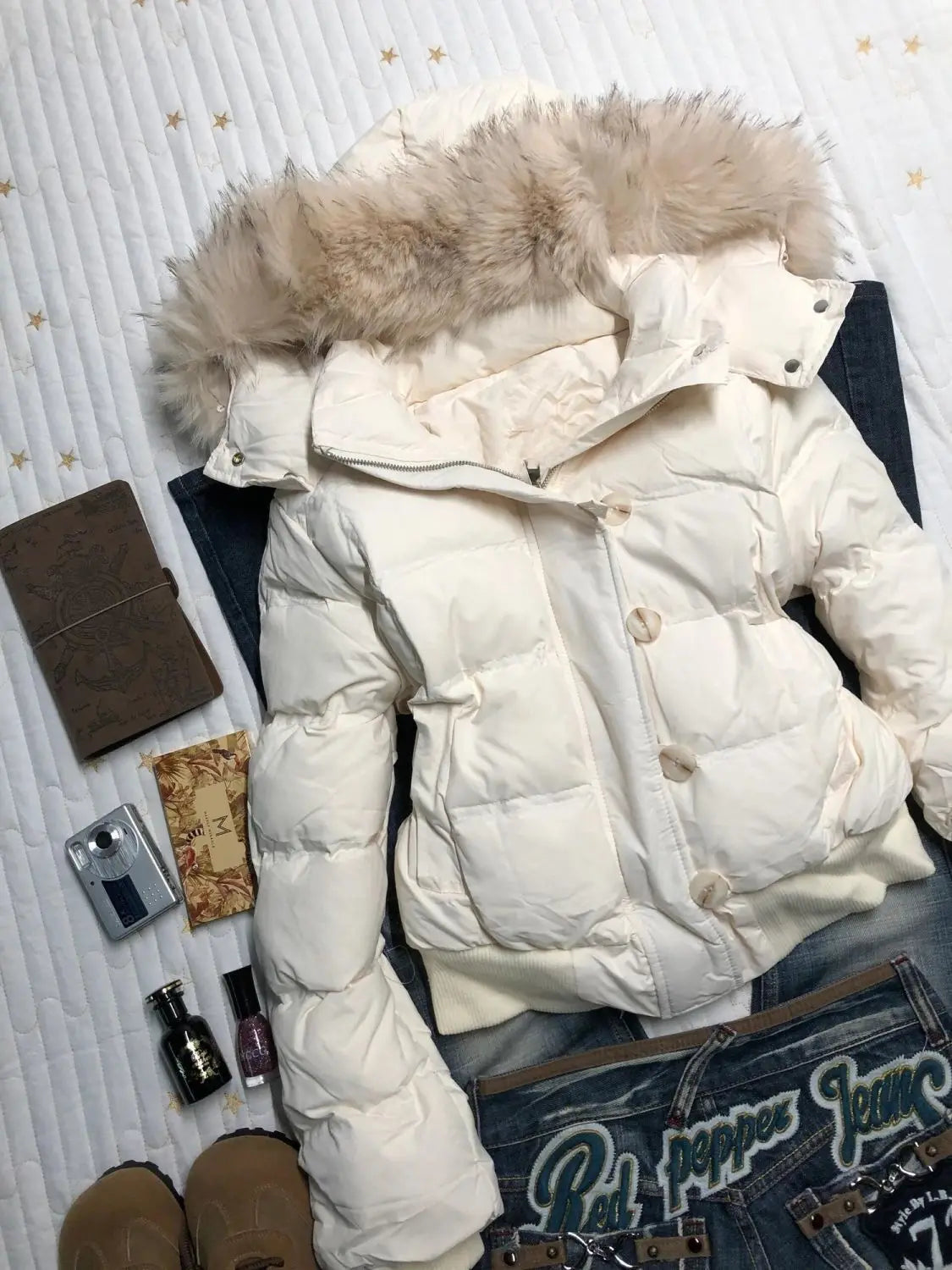 American Retro Fur Collar Women’s Hooded Cotton Coat Winter Loose Casual Slim Jacket