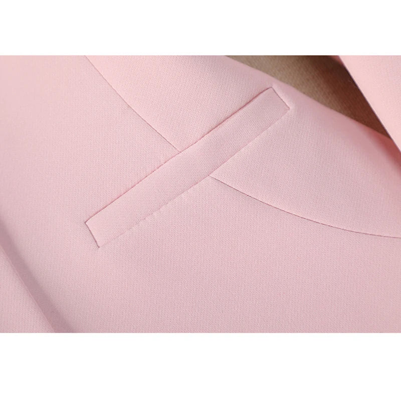 Women’s Single Buckle Blazer & Straight Pants Set – Spring Autumn Casual Suit