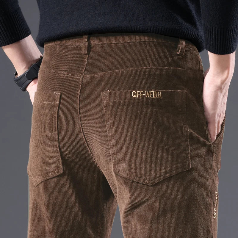 Men's Corduroy Slim Straight Pants – Autumn Winter Casual Stretch Trousers 3 Colors