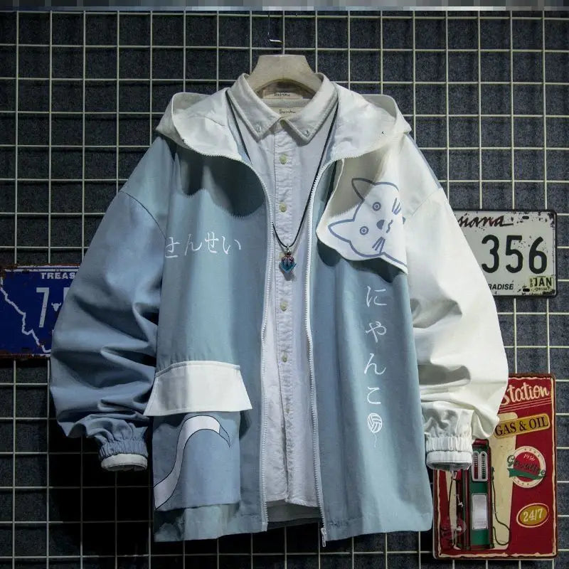 New 2025 Spring Women Hooded Shark Print Japanese Style Patchwork Harajuku Hoodie Jacket