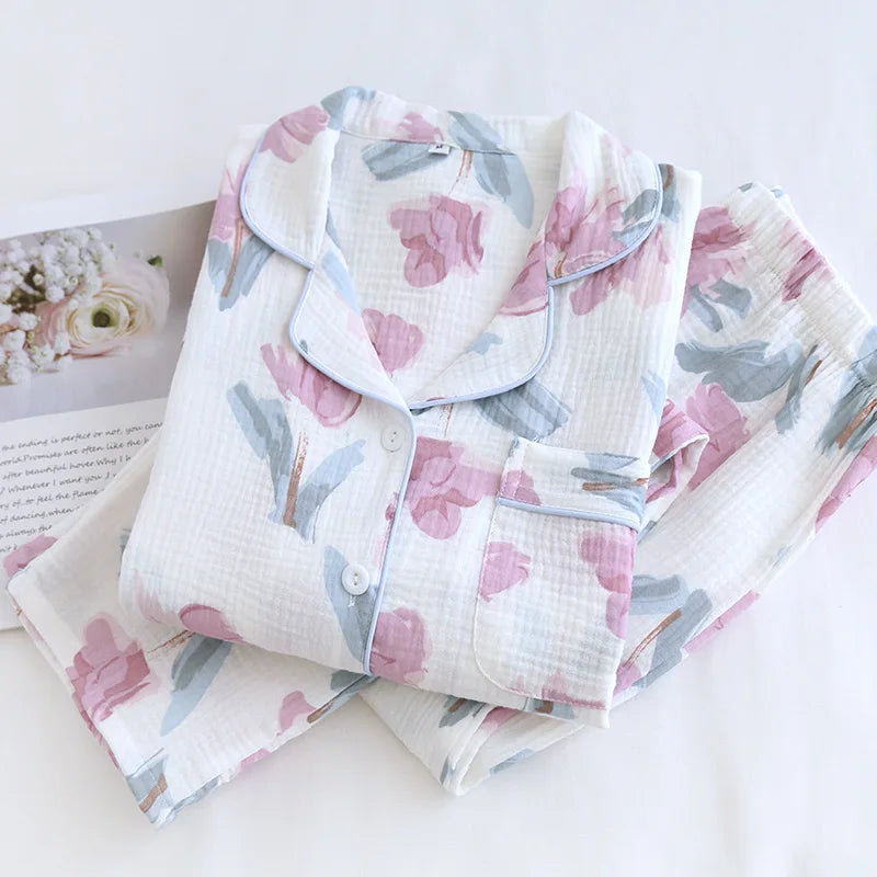 2025 Winter Women's Pajama Set | 100% Cotton Plus Size Floral Print Sleepwear | Comfortable Autumn Home Loungewear