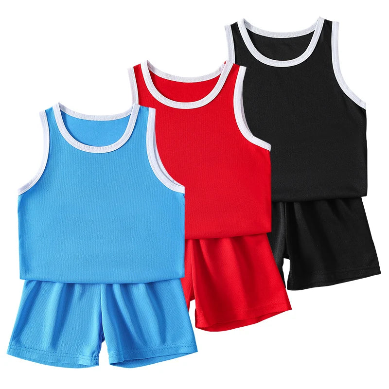 2/4Pcs Kids Summer Sportswear Set – Quick-Dry Sleeveless Tees & Shorts Combo for Boys & Girls | Mixed Color Active Outfits
