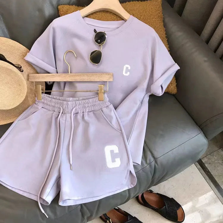 Women's Summer 2-Piece Pajama Set | Loose Short Sleeve T-Shirt & Printed Casual Shorts | Large Size Comfortable Homewear
