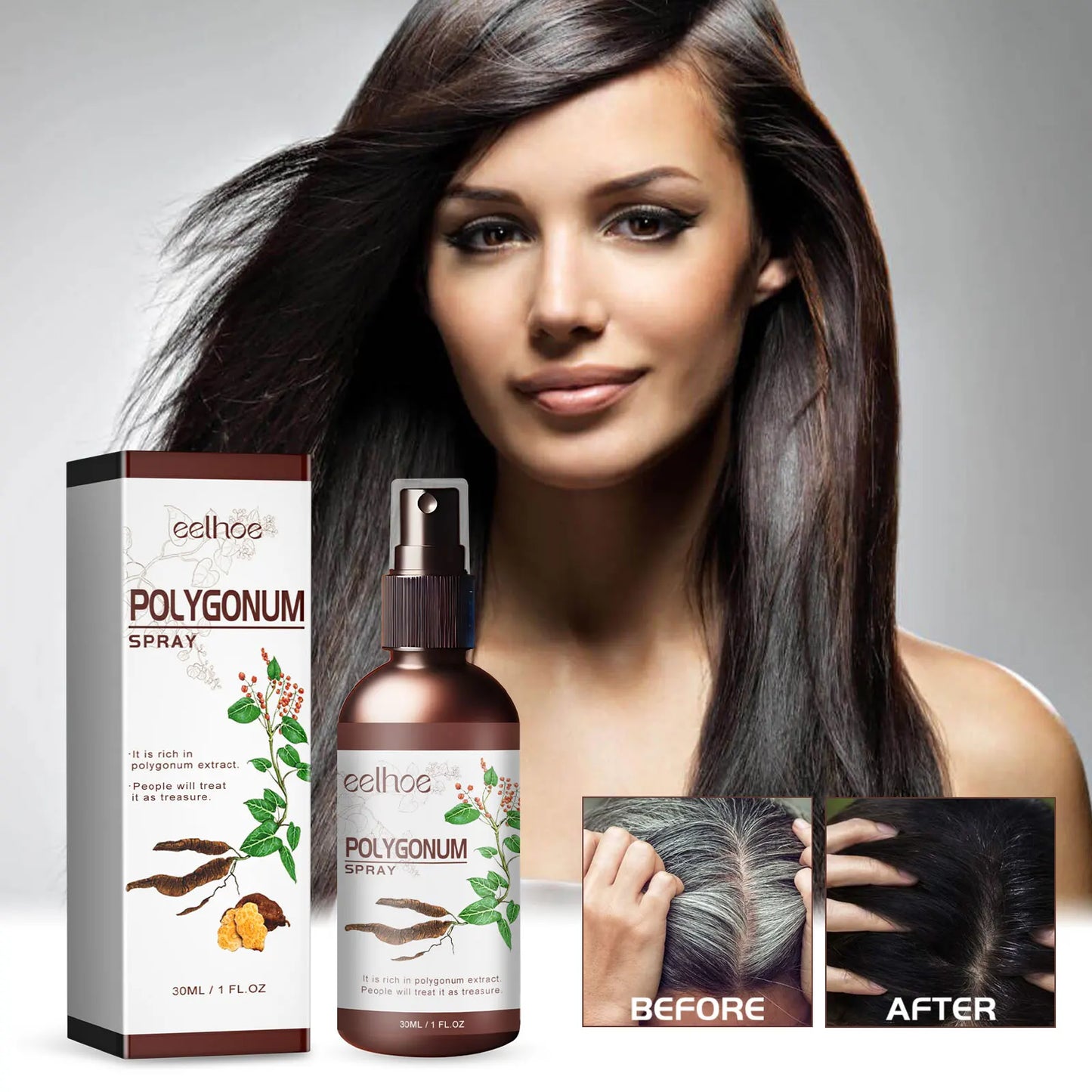 بخاخ الشعر الأسود من EELHOE - سيروم Polygonum Multiflorum من الأبيض إلى الأسود