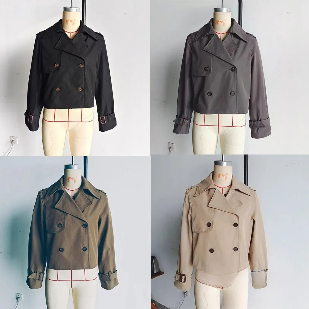 KONDALA Vintage Casual Chic Women’s Double-Breasted Turn-Down Collar Short Jacket 2025 Autumn