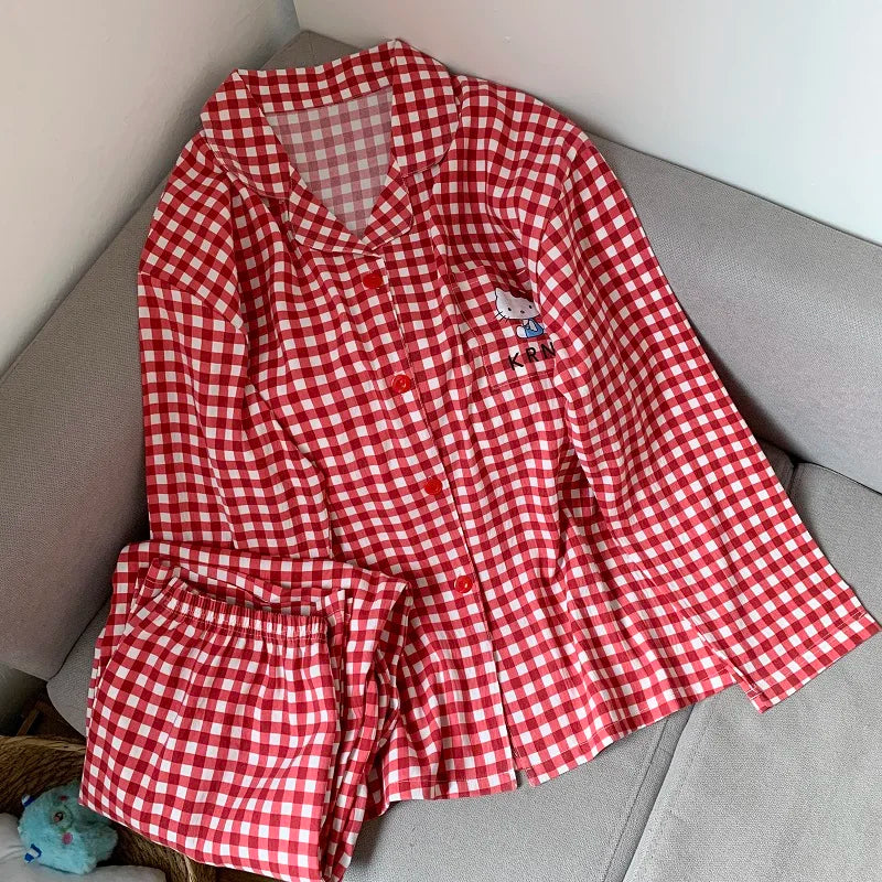 Plus Size Hello Kitty Pajamas Set for Women | Kawaii Long Sleeve Two Piece Sleepwear | Cute Christmas Gift